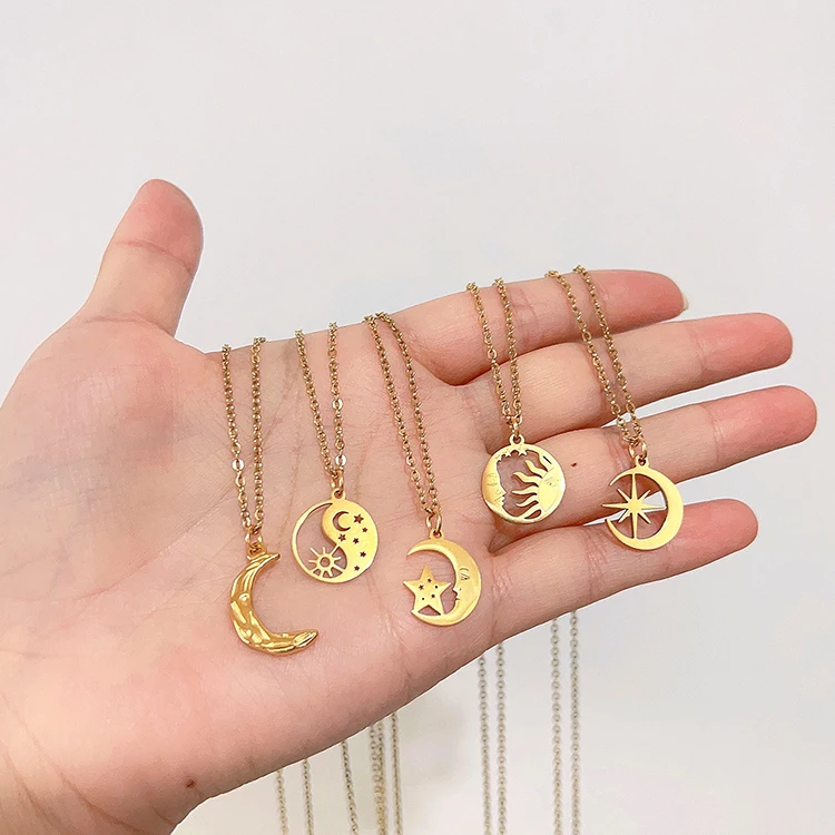 

G2250 Wholesale Stainless steel Gold Plated Muslim Sun Moon Pendant Women Fashion Jewelry Necklaces