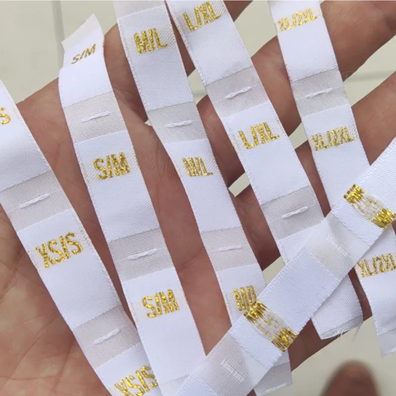 

50PCS Damask polyester cloth double size label adult clothing Golden sizes XS/S/M/L/XL/2XL