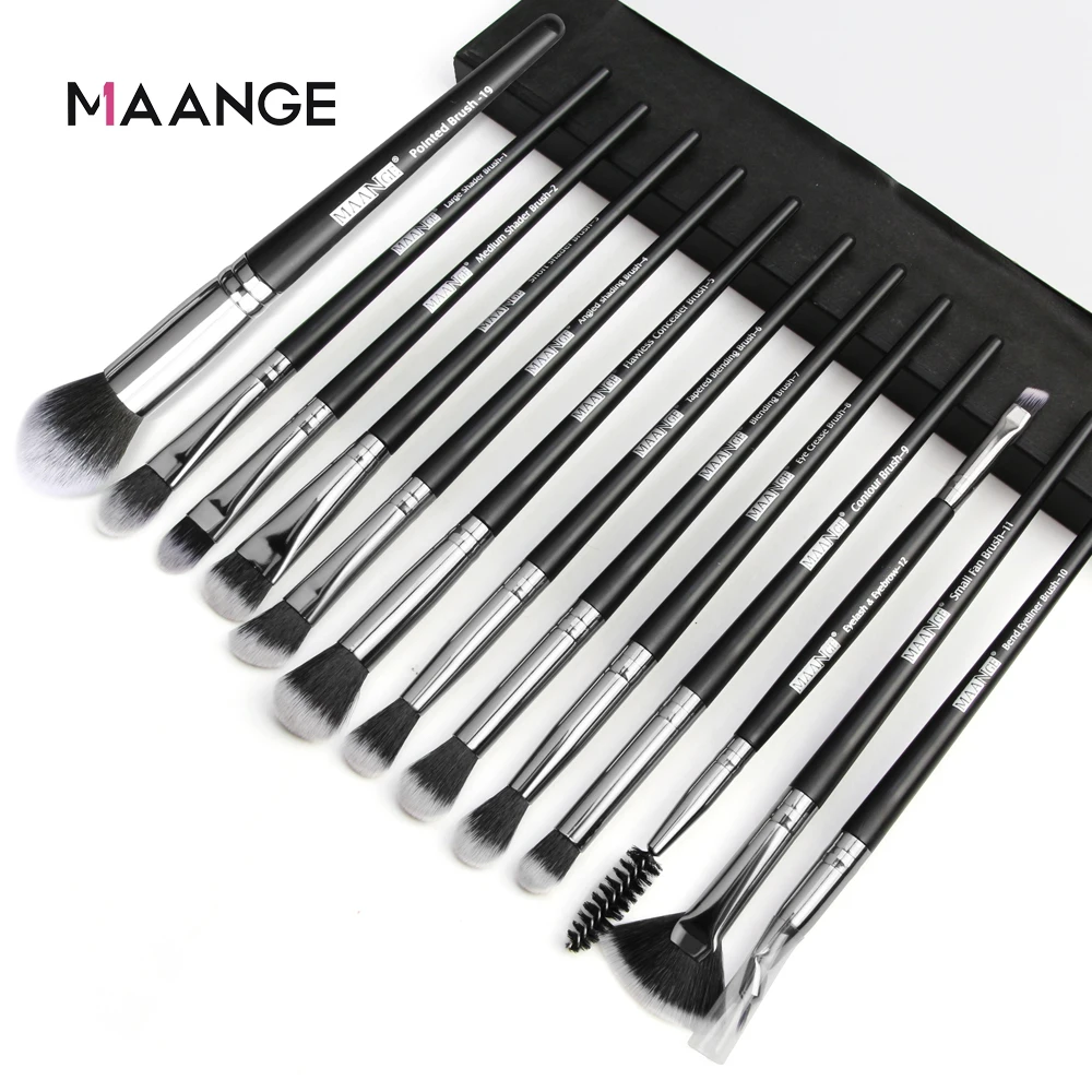 

MAANGE 13Pcs New Arrival Vegan Nylon Hair Eye Makeup Brushes Cosmetic Private Label Cosmetic Brush Custom Logo Makeup Brush Set, 4 colors in stock