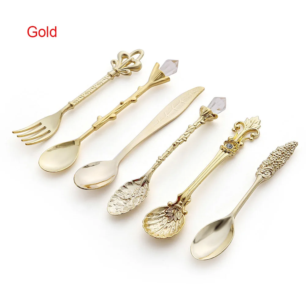 

Vbatty New Style Coffee Spoon Set Tea Spoons Fork Gold Silver Cutlery Wedding Hotel Decoration