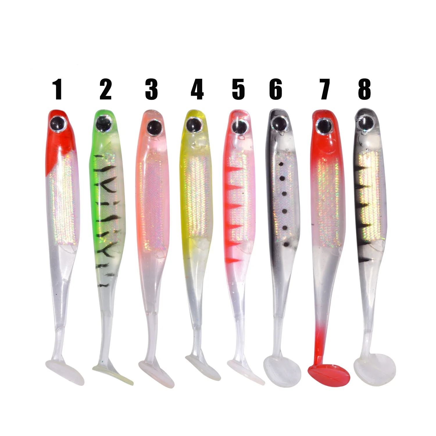 

T Tail Soft Lures Foil fishing lures for bass Fish 100mm 5g 4pcs a Bag Soft Baits chatter bait, 8 colors