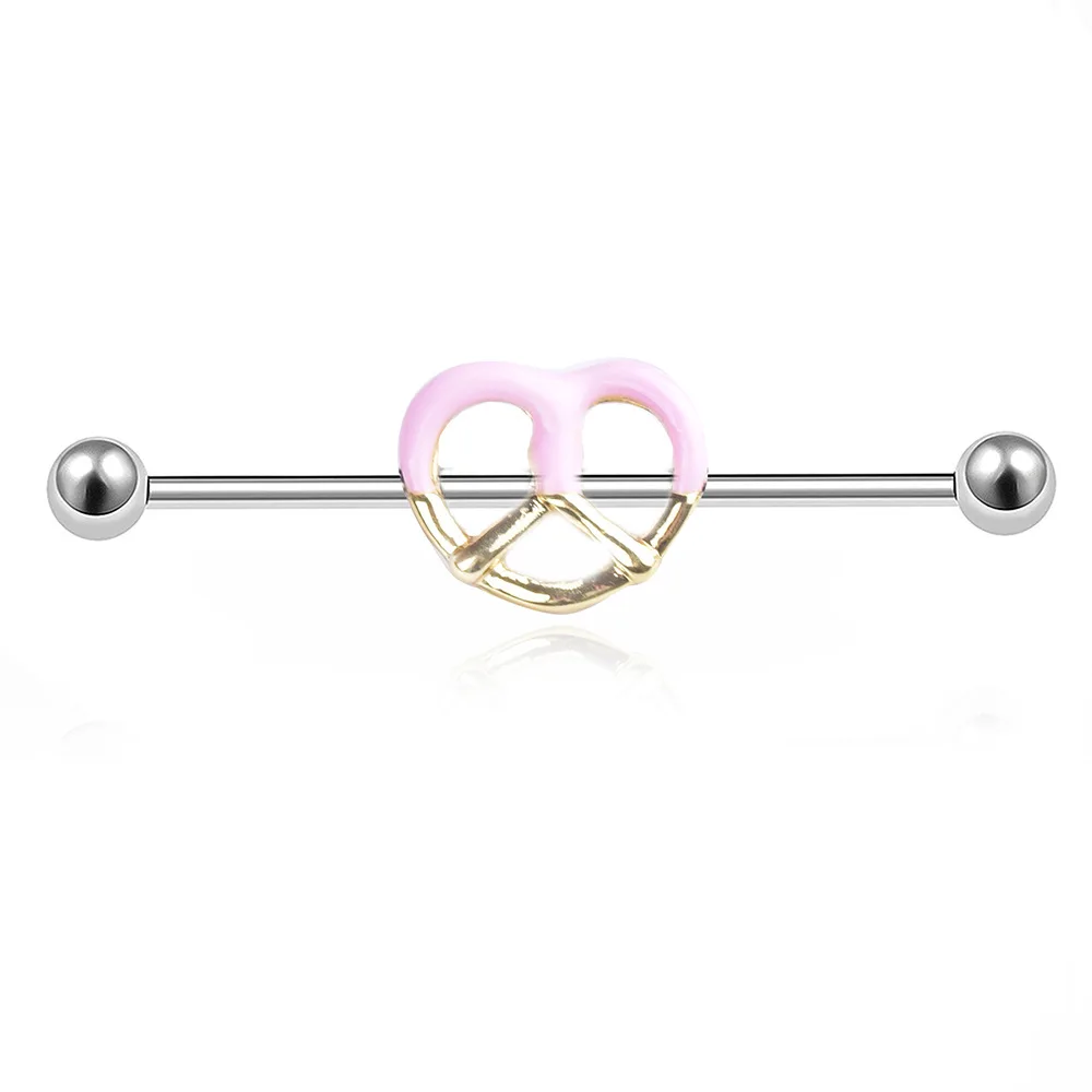 

VRIUA Pink Heart Ear Industrial Barbell Scaffold Bar Barbell Piercing Cartilage Earring Body Jewelry Industrial Piercing
