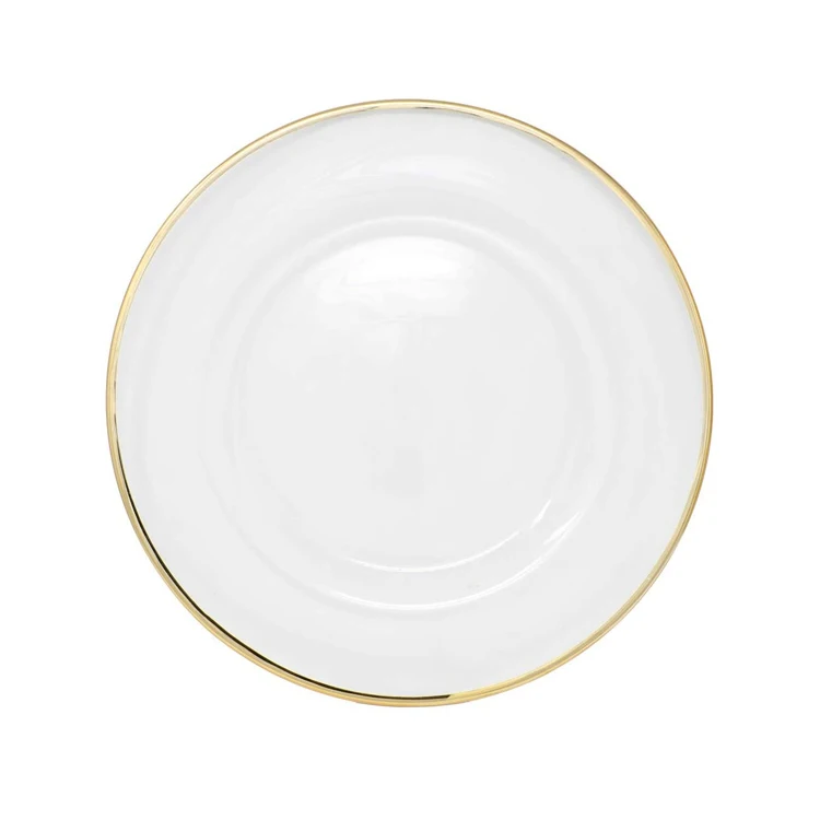 

European Style Clear Glass Wedding Decorative Charger Plates 13 Inch Dinner Plate With Gold Silver Rim