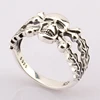 925 Real Silver Double Bone Skull Ring with Leaf Gothic Punk Cool Style Biker Hiphop Rock Jewelry Ring