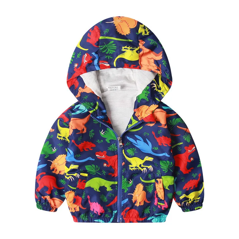 

Children's clothing children's waterproof windbreaker jacket cartoon hooded long-sleeved shirt dinosaur print boy autumn clothin