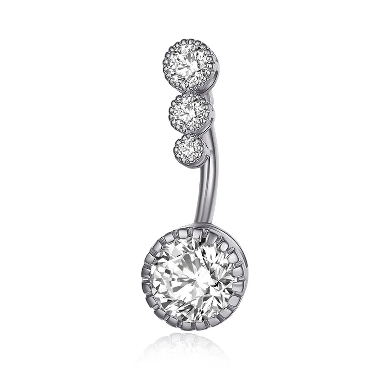

Surgical Steel Body Piercing Zircon Round Belly Rings Stainless Steel Jewerly For Women, Purple/white/pink