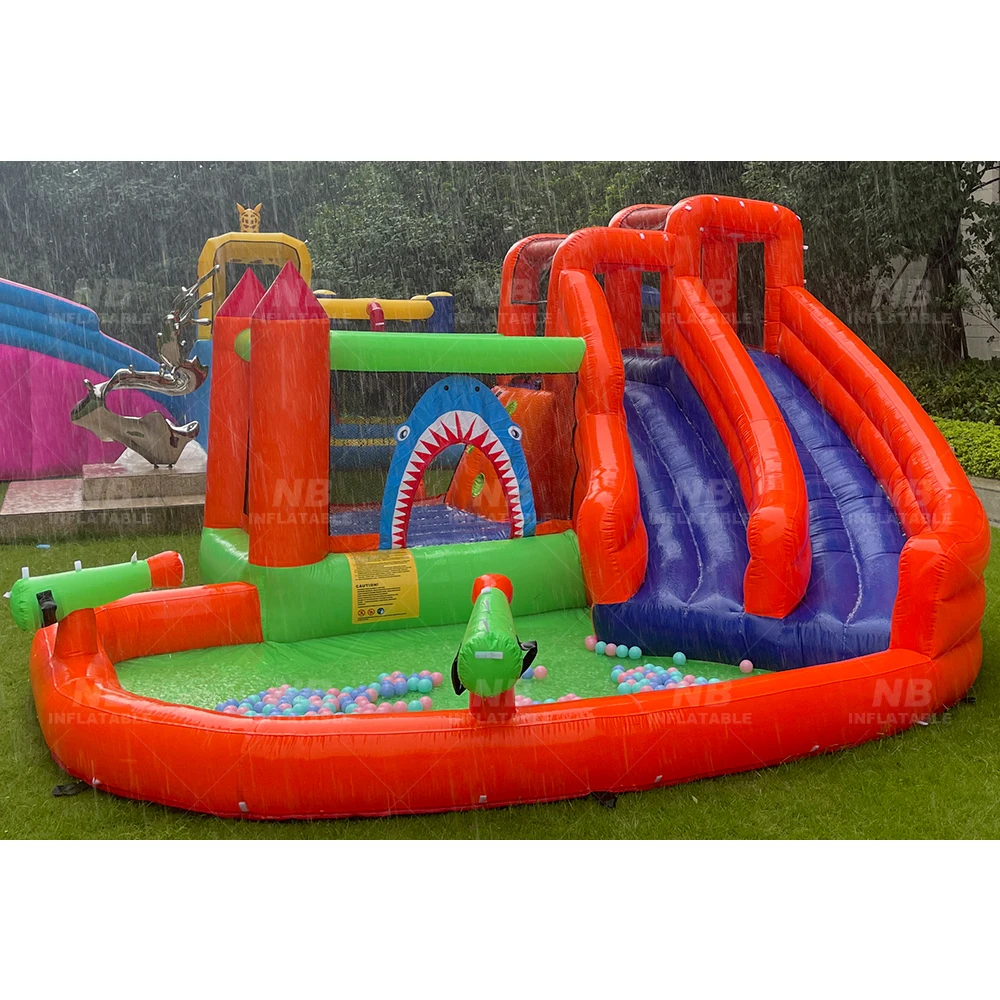 Happy Lion Inflatable Water Slide Backyard Double Slide with Jumping Bounce House Water Slide for Kids