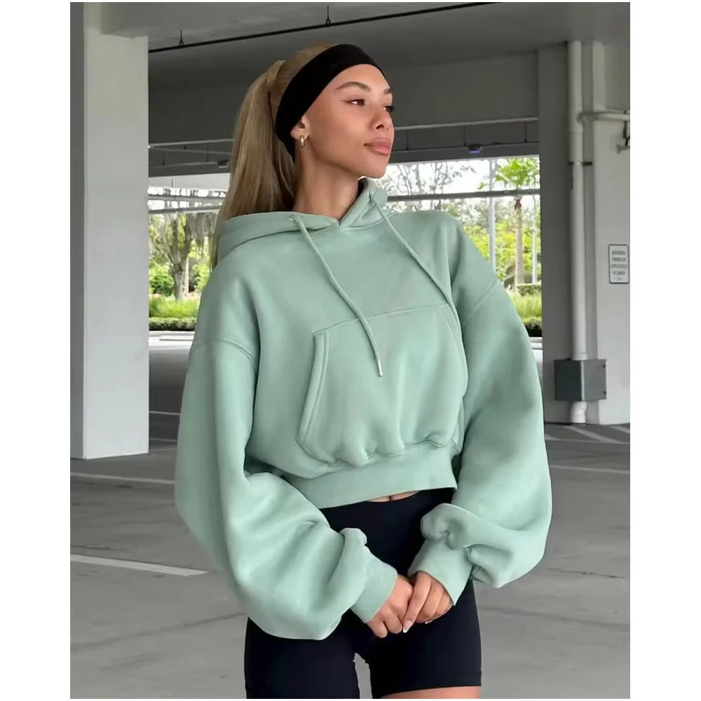 High Quality Baggy Pullover Cropped Hoodies Women Wholesale Oversized Heavyweight Cotton Fleece Hoodie Women Streetwear