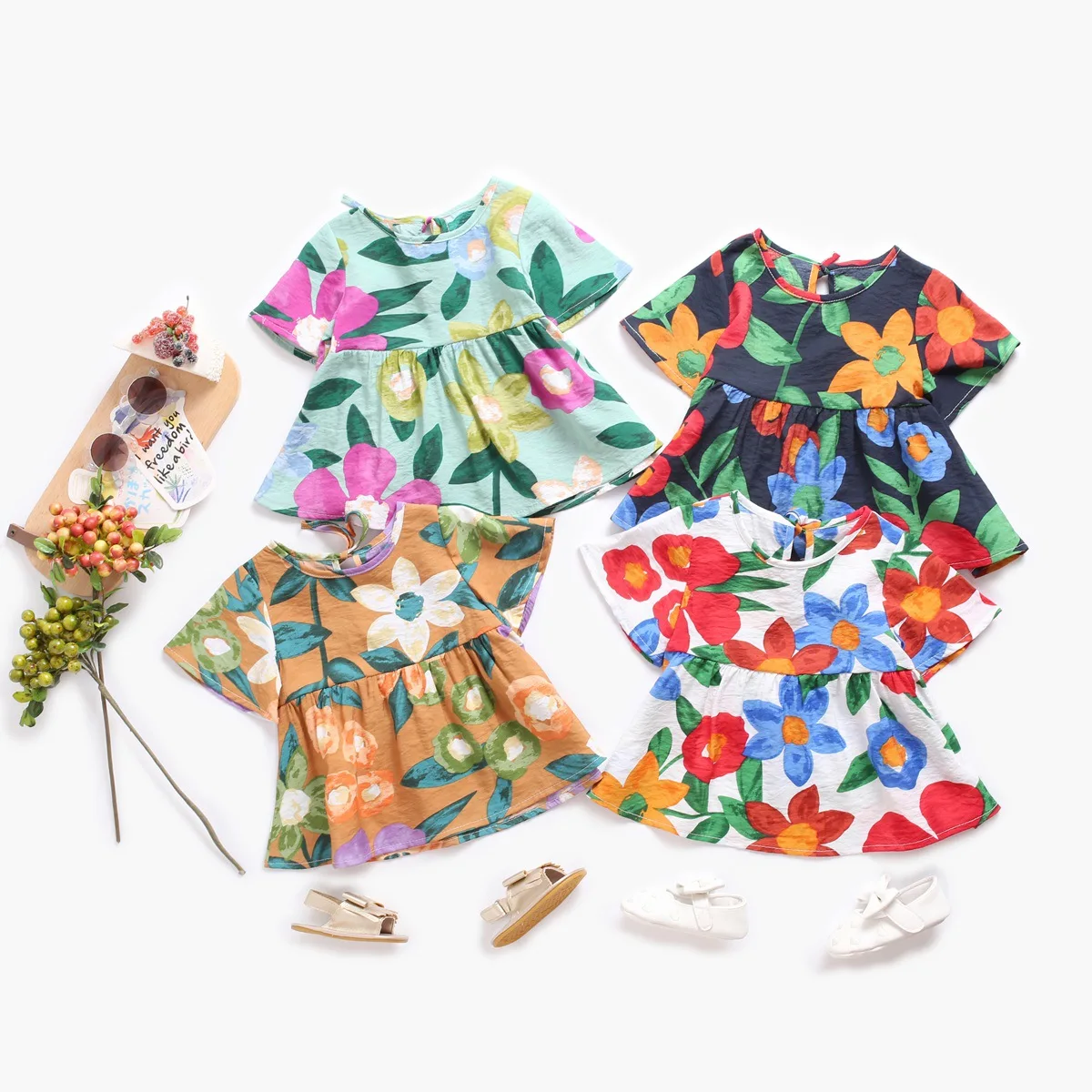 

Boutique Summer Kids Floral Clothing Baby Girls Short Sleeve Printed Dress