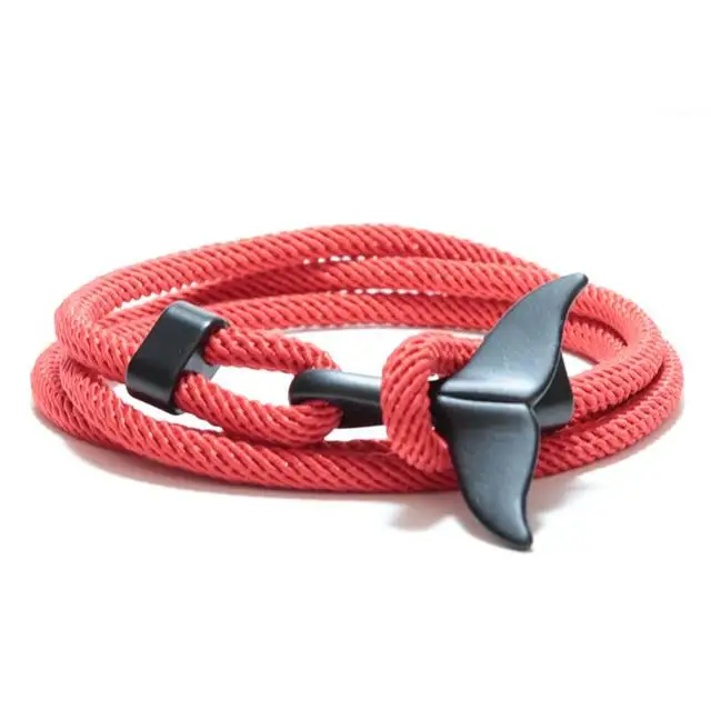 

Hand Braided Whale Tail Viking Bracelet Charms Handmade Red Rope Braslet For Men Wristband String Adjustband Jewelry Homme