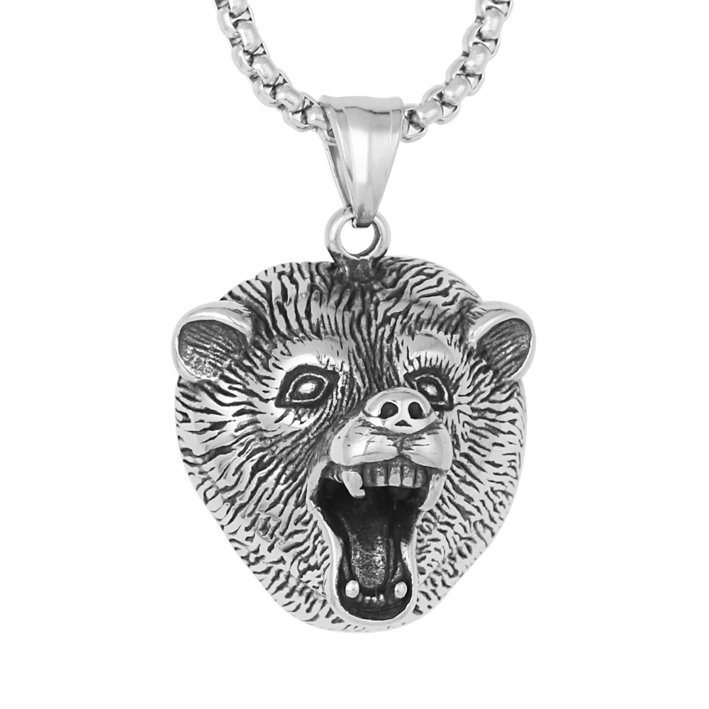 

Vintage Celtic Odin Bear Punk Amulet Pendant Colgante Stainless Steel Domineering Bear Head Pendant Necklace For Men Jewelry