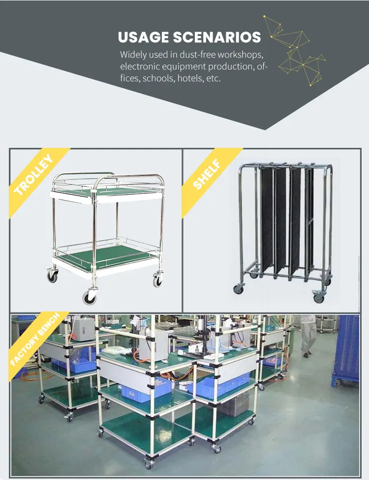 DLPO Stainless steel/Chromed ESD Wire Shelf Trolley cart With Wire Shelf