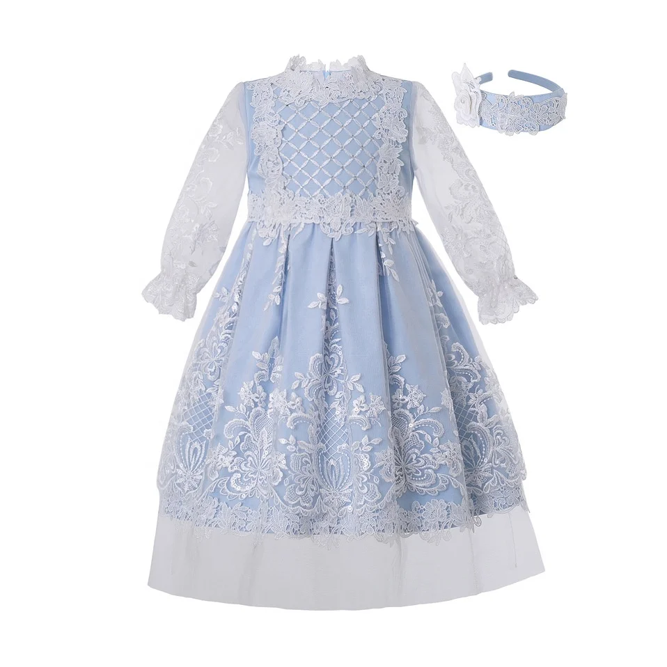 

PETTIGIRL Clothes Dress Long Sleeve Autumn Kids Frock Light Blue Clothes Girls for 10 Years Old