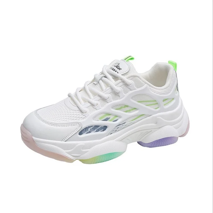 

Women Lace Up Sneakers Women's Light Breathable Fashion Mesh Vulcanized Mixed Color Shoes, Green pink