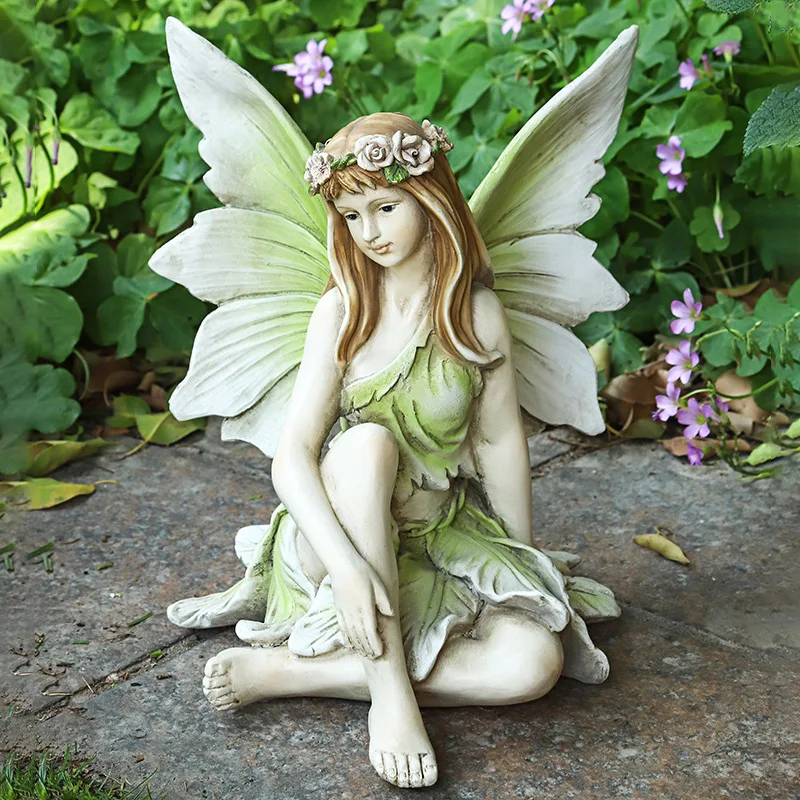 

Garden Girl Crafts Resin Statue Decoration Flower Fairy Decoration European Creative Home Garden Villa Decoration