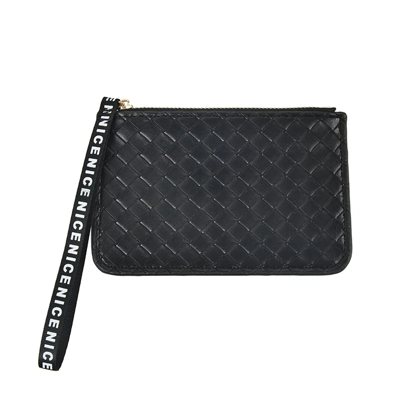 

New braided pattern key bag zipper purse lady short Wallet long mobile phone bag hand holding coin bag, Customized color