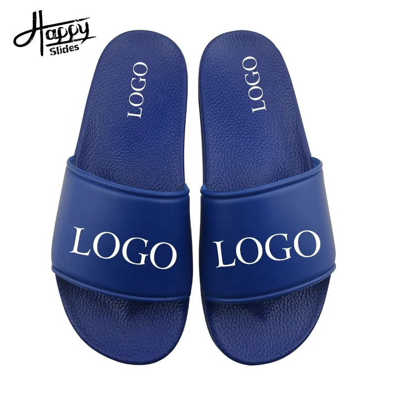 

Happysldies Customized Slide-On Simple Design Blue Sandals,Custom Fancy Blue Slide Sandal With Logo