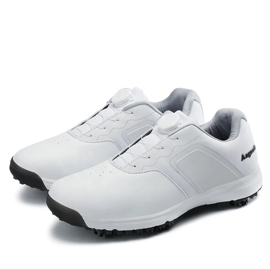 

Microfiber Leather Golf Shoes Non-slip Rotation Shoelace Golf Shoes For Men, White with khaki stripes or customized of golf shoes