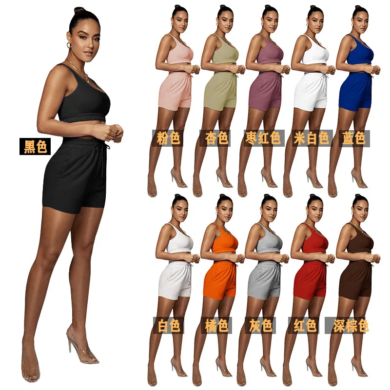 

XUANWomen Outfit Breathable Two Piece Sport Jogging Sets Tank Crop Clothing Woman Biker Ladies Short 2 Two Piece Yoga Set