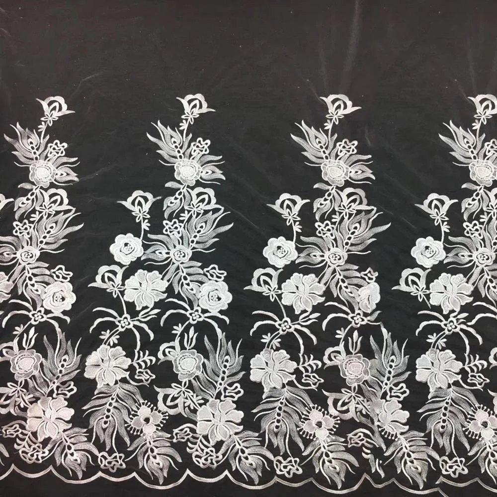 

Simple flower mesh bridal broder lace fabric for wedding dress, Accept customized color