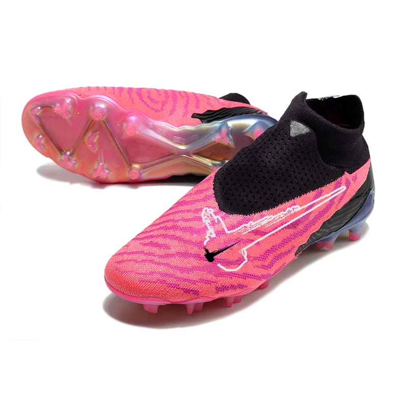 

Top Quality Pink waterproof fully knitted electroplated sole soccer shoes FG 39-45