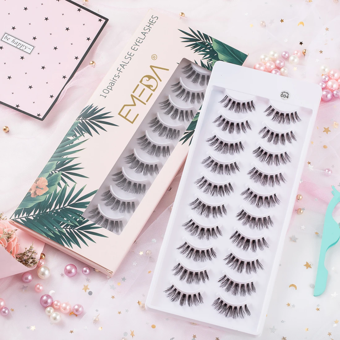 

EMEDA 004 3D faux lashes wholesale 5pairs/10pairs custom packaging box with lash glue and applicator In stock, Black