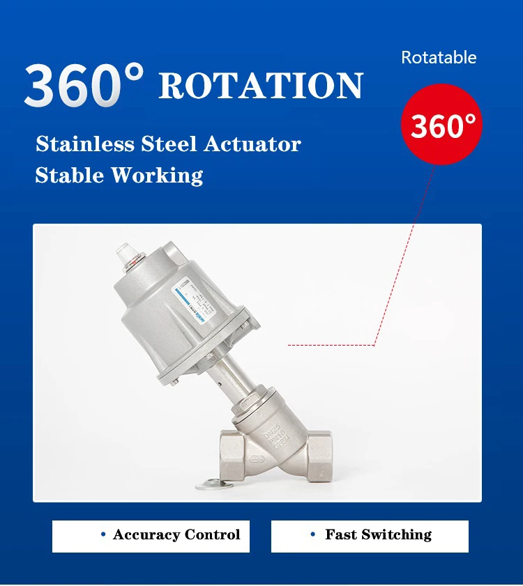 Pneumatic Actuated Angle Seat Valve Symbol Piston Valve With Aluminum