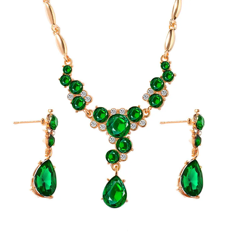 

WJ-10104 2020 hot selling crystal jewelry necklace set diamond hoop earrings earring and necklace set, Gold color