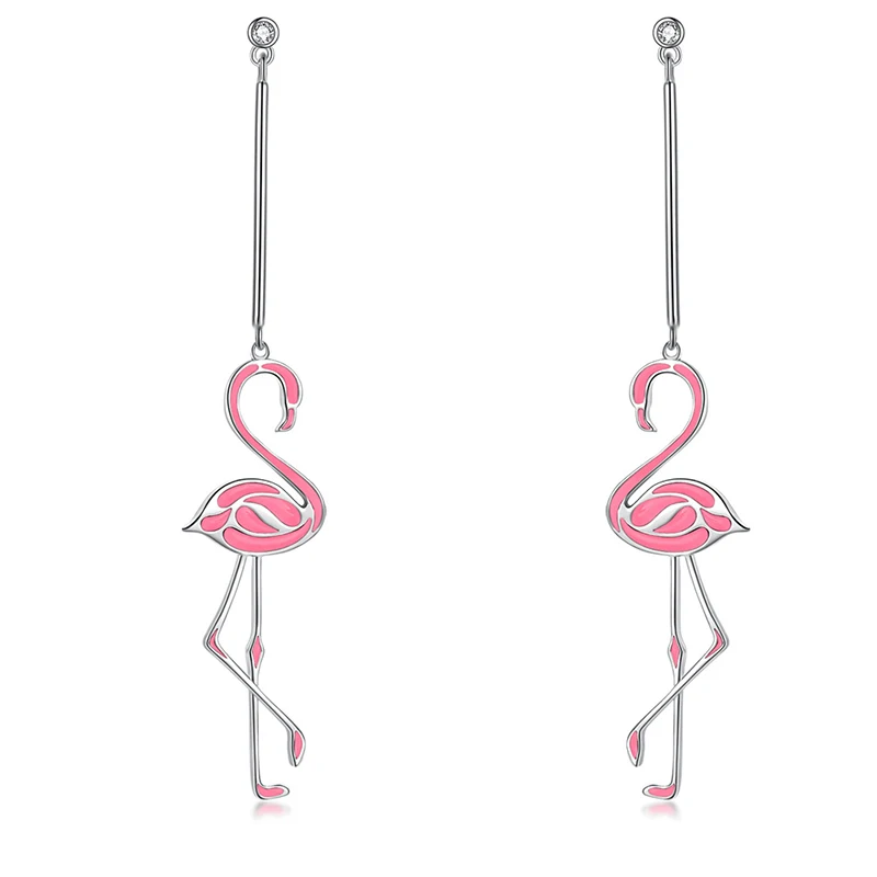 

Rose Gold Pink Flamingo Enamel Earrings Long Pendant Animal Earring Jewelry For Women Party Wedding Gifts, Pink/black rose gold