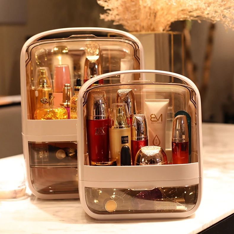 

Waterproof Dustproof Makeup Organizer Cosmetic Jewelry Storage Box with Handle, Optional
