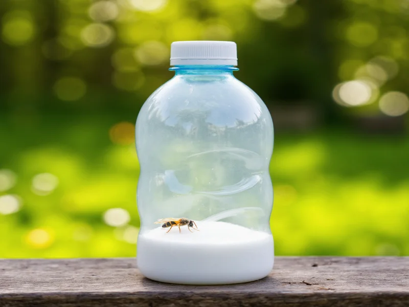 Plastic bottle wasp trap with sugar solution