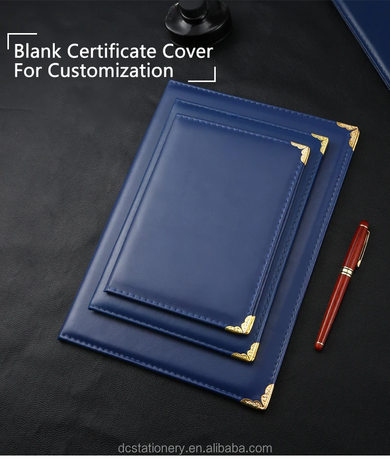 A4 Size Blank Customized Diploma Of Graduation Blue Pu Leather Smooth