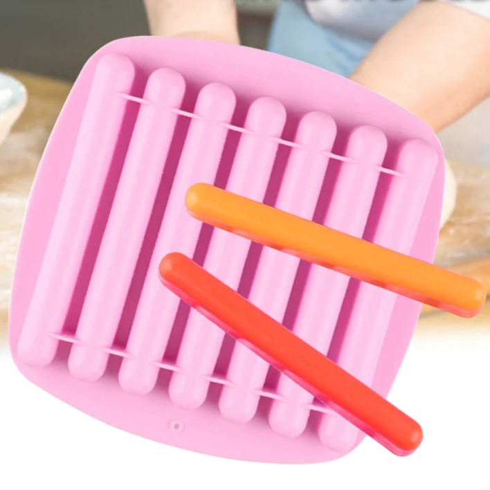 

7 Finger Biscuit Silicone Mold For Chocolate Candy Fingers Biscuit Cake Form Pastry Stick Cookies Cake Baking Decoration Tool, Pink