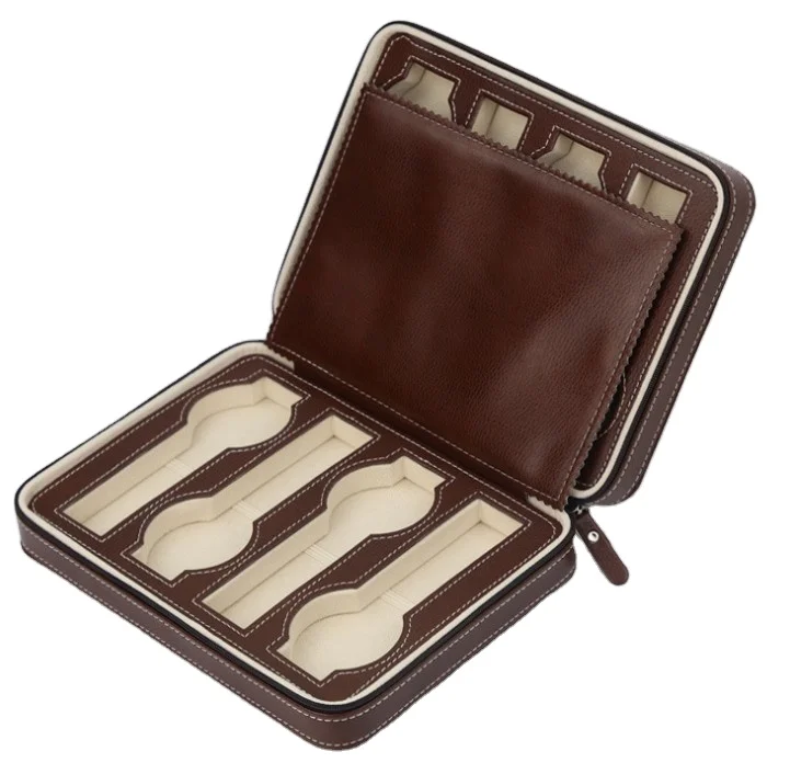 

PU leather zipper watch case 8 slots leather watch organizer