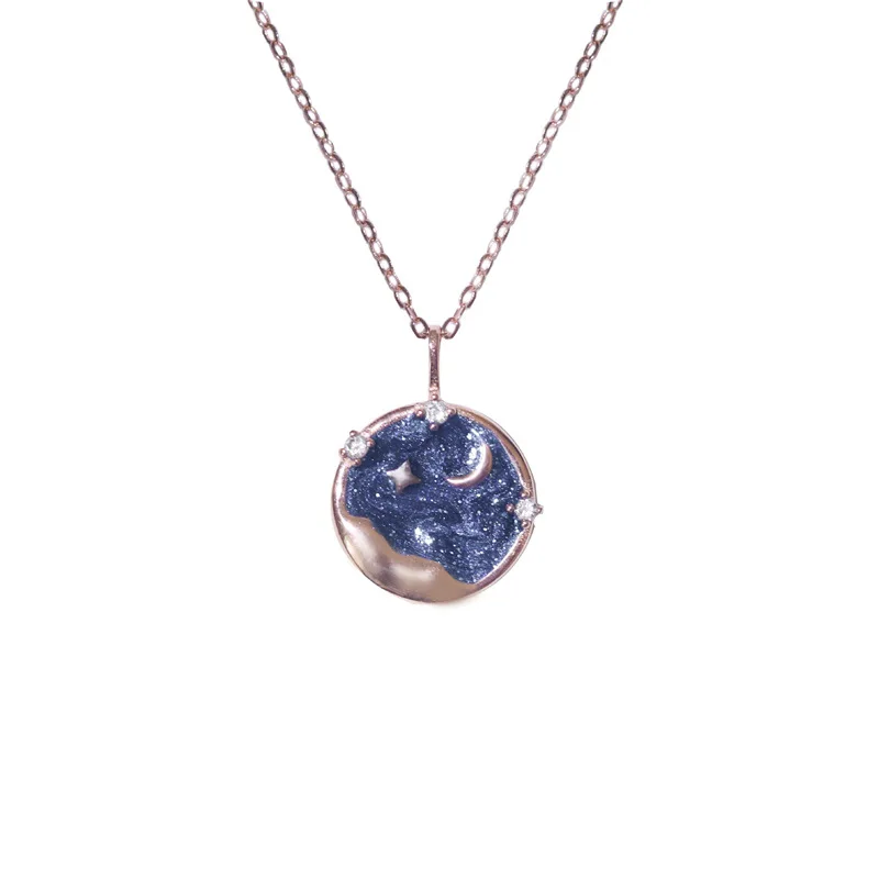 

S925 tarot sign card necklace for women moon star, Platinum plated, rose gold