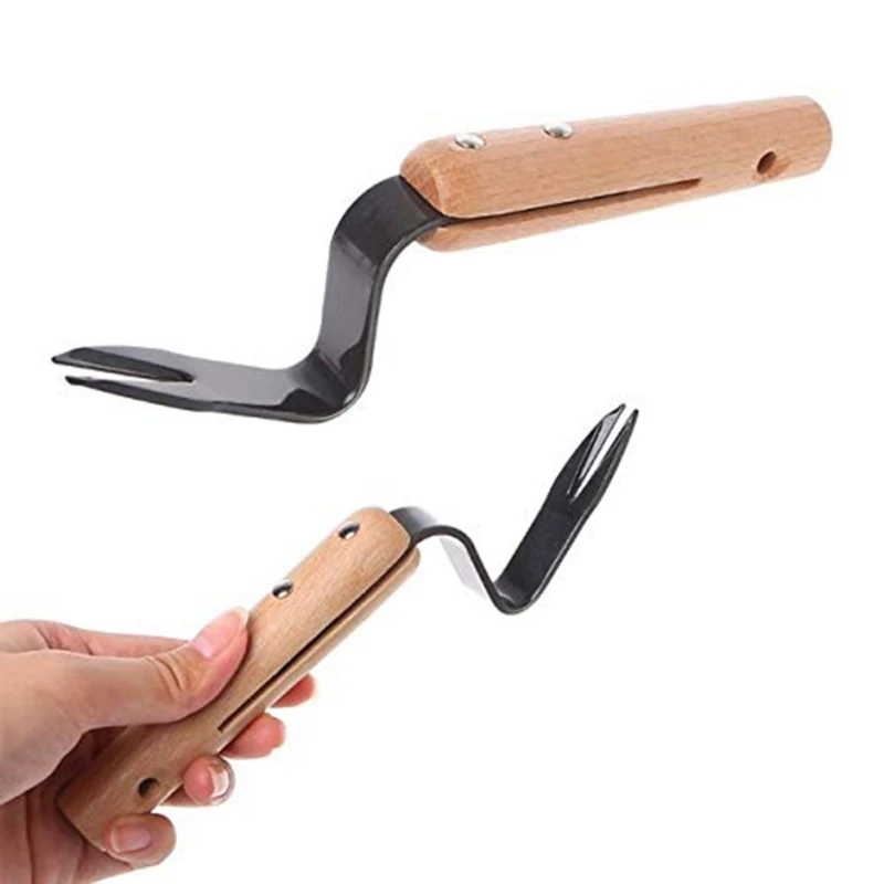 

Forked Head Hand Weeder Puller Patio Carbon Steel Garden Courtyard Trimming Tools Gadgets Wood Handle Garden Remove Weed Shovel