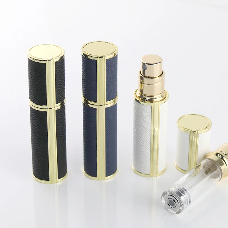 Bottom Filling Spray Refill Atomizer Bottles Refillable Perfume Spray Golden Mini Portable Travel PU for Lady Men Woman Gift 5ml