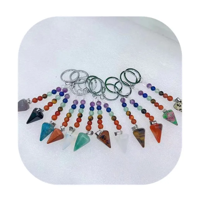 

crystals healing gemstone accessories natur colorful mixed quartz crystal pendulum key chains for gift