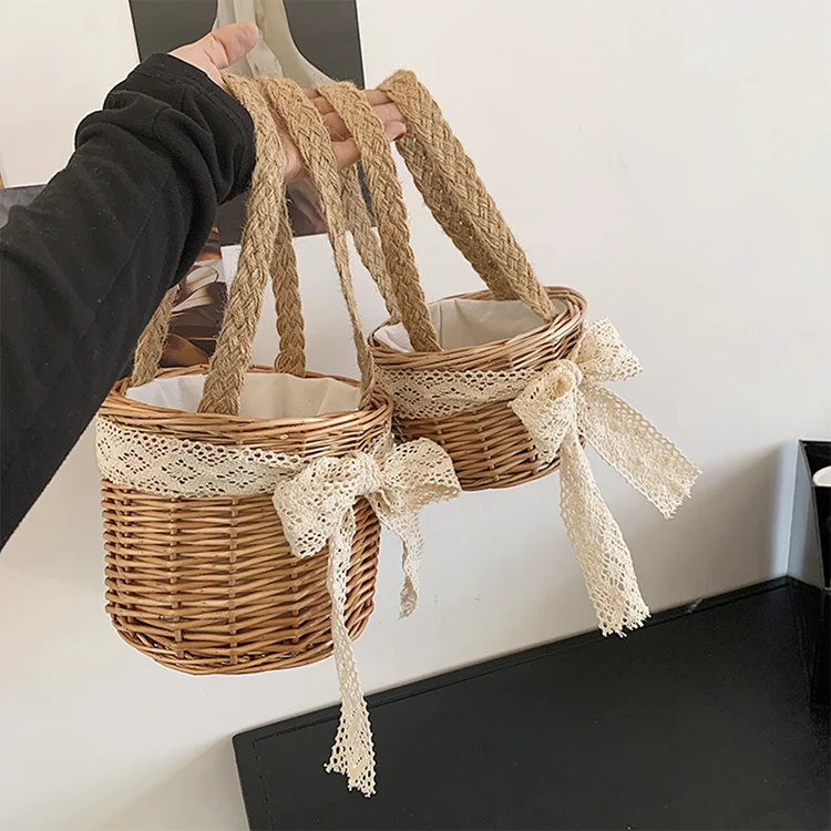 

2 Sizes Summer Beach Straw Luxury Designer Bucket Purses and Handbags for Women, Beige