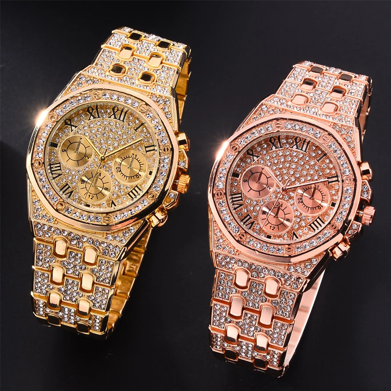 

8458 Fashion Iced Out Watch Luxury gold Full Diamond Watch Bling Hip Hop gold watches mens