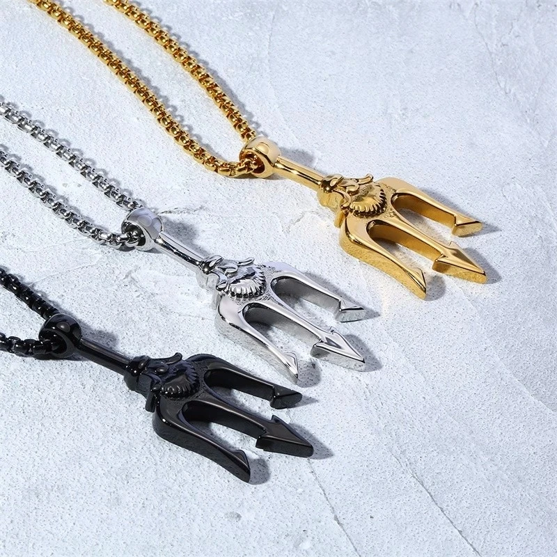 

Neptune Trident Pendant Necklace Stainless Steel for Men Statement Necklaces Lover Gift