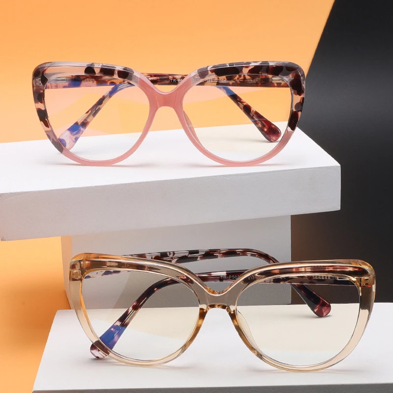 

Fashion Women's Anti Blue Light Glasses Trend Retro Oversized Square Leopard Pink Eyeglasses Frame TR90 Computer Glasses Frame