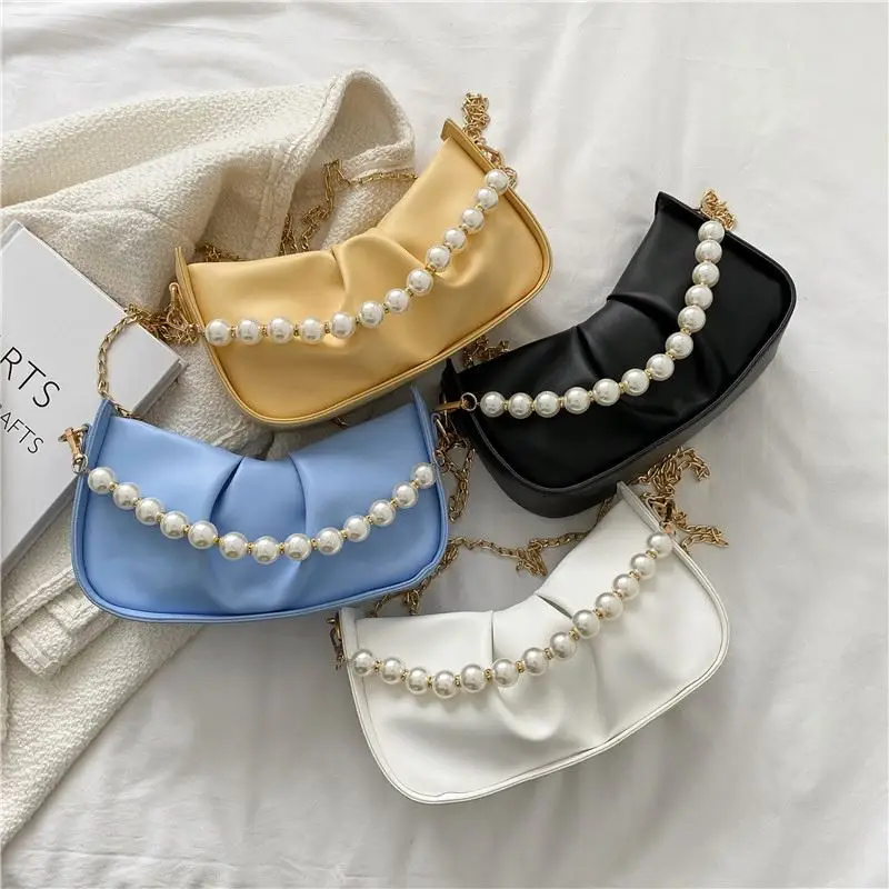 

latest 2021 elegant purses and handbags women pearl hand bags for girls