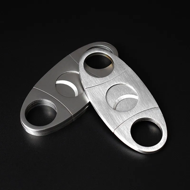 

Low MOQ Cigar Accessories Plastic V Cut Cigar Cutter Customised Logo Metal Durable Cigar Cutter, Silver