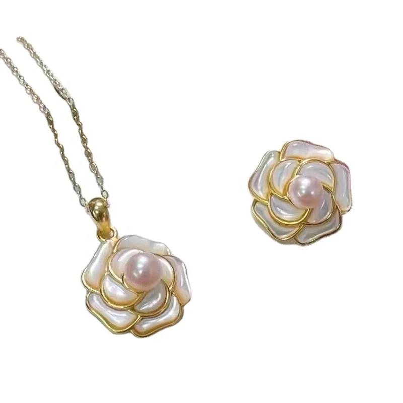 JW117 6-7mm  DIY Natural Real Freshwater Pearl Set Charm  Accessories 925 Sterling Silver  Gold Plated Jewelry Set for Women