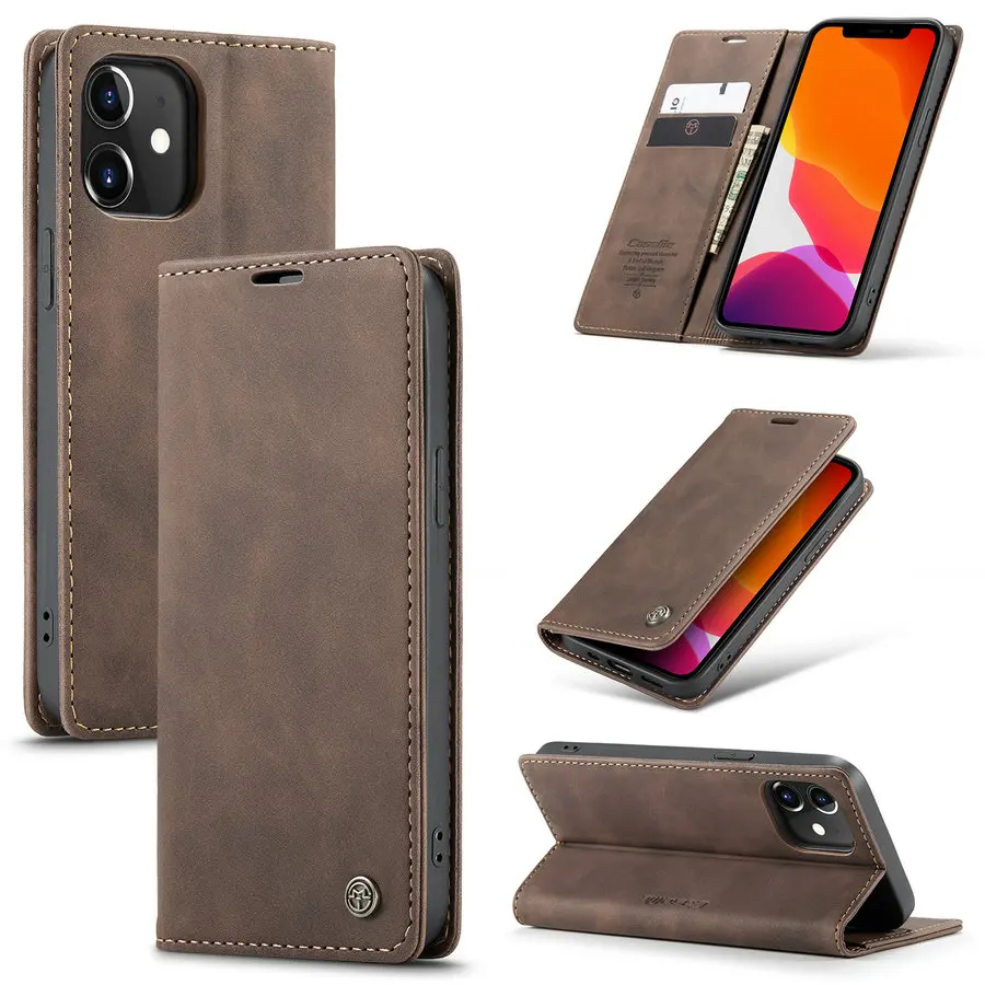 

CaseMe Case For iPhone 11 12 XR XS XSMax Cover for iPhone 12 5.4 Magnet Wallet Stand Cover PU Leather Case with Card Holder, Black, brown, red