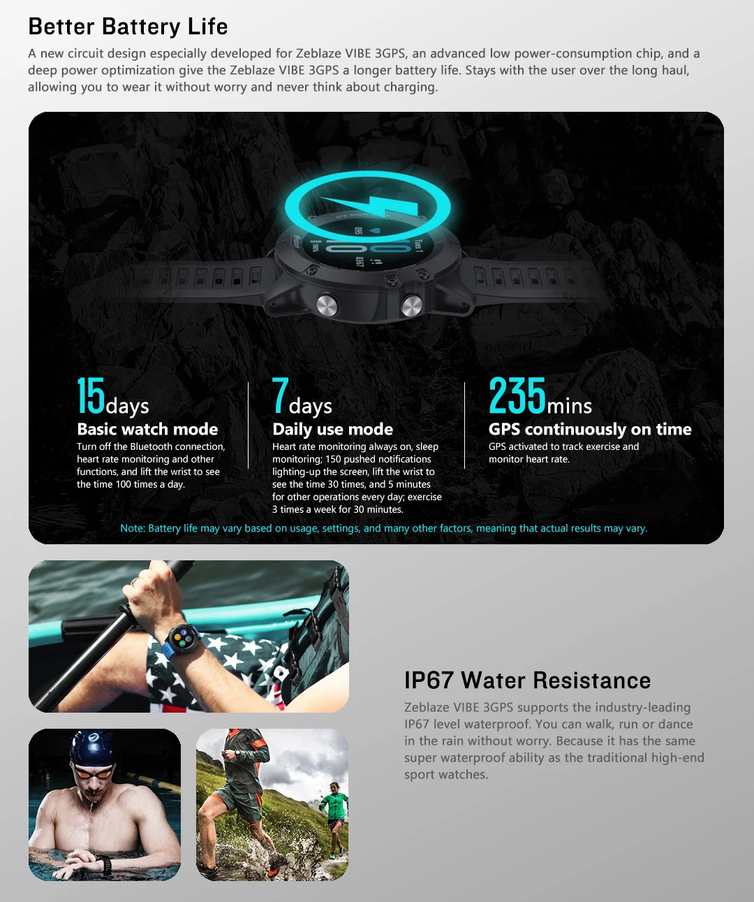 Zeblaze VIBE 3 GPS Smartwatch Heart Rate Multi Sports Modes Waterproof long Battery Smart Watch Zeblaze VIBE 3 GPS