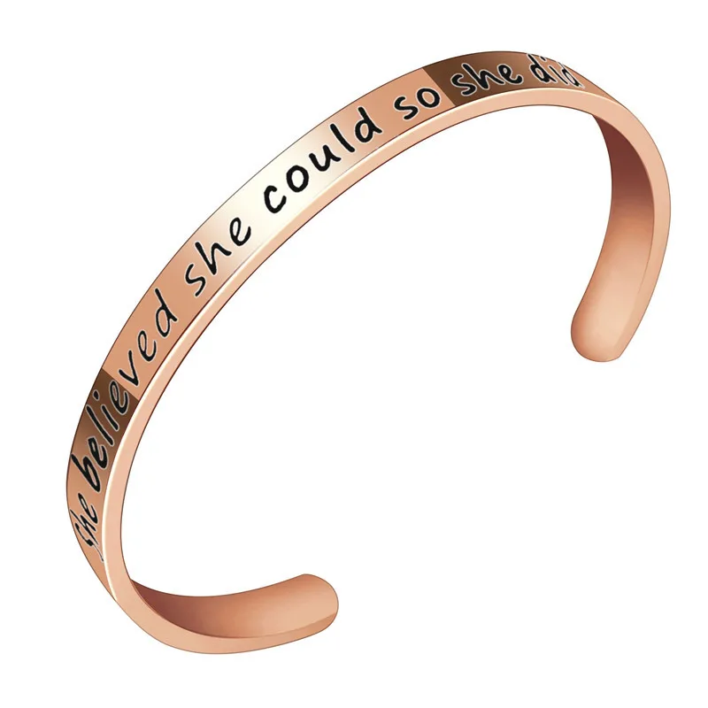 

Custom name logo jewelry spirit engraved rose gold plated open cuff stainless steel bracelets bangles, Rose gold, steel