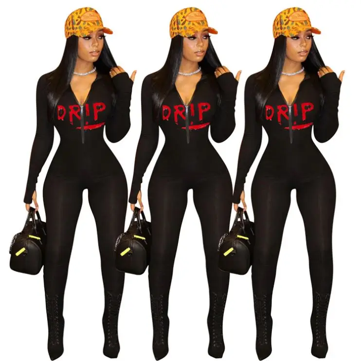 

D95924 Good Style Zipper Stretchy Cool Trendy Woman Fashion Clothing 2020 Women One Piece Jumpsuits And Rompers