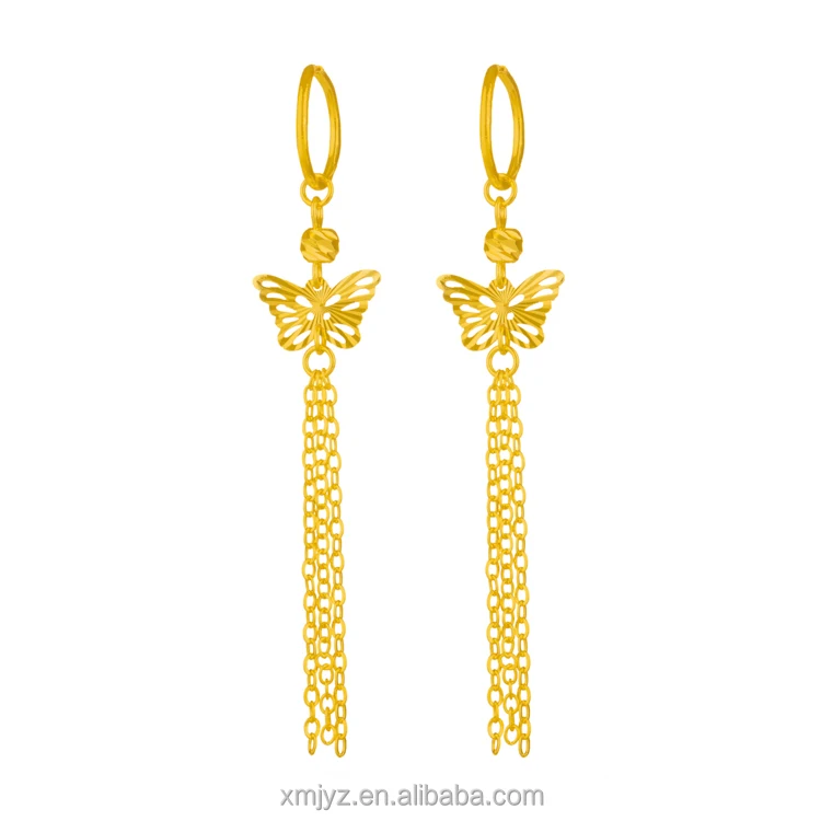 

Net Red Explosion Small Jewelry Gold-Plated 18K Butterfly Piece Tassel New Long Earrings Jewelry Does Not Fade